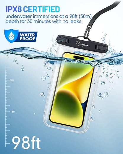 Rynapac IPX8 Waterproof Phone Pouch - 7.5in, 2 Pack Waterproof Phone Case for iPhone 16 15 Pro Max, Galaxy S26 S25+ S24+, Cellphone Dry Bag with Lanyard for Beach Vacation Travel Cruise Essentials
