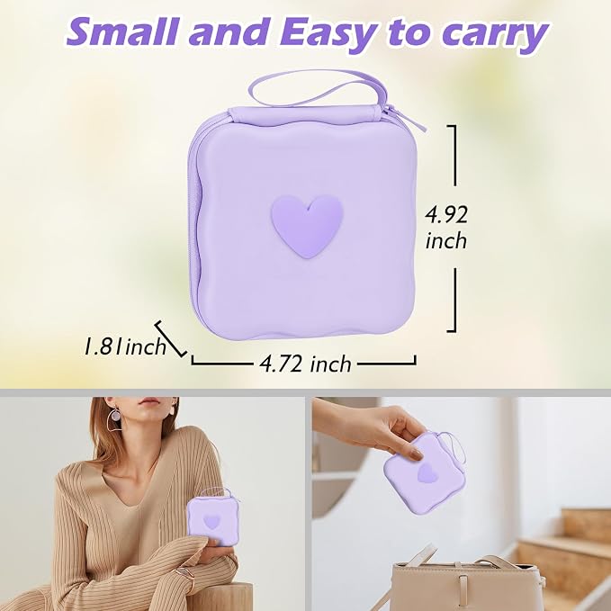 CameCosy Phone Charger Storage Case Cover Sets with Cable Protector for iPhone Charger, Wave Travel Storage Bag, Earphone Wire Saver Cable Organizer Soft Cute DIY Cable Protector (Purple Love Heart)