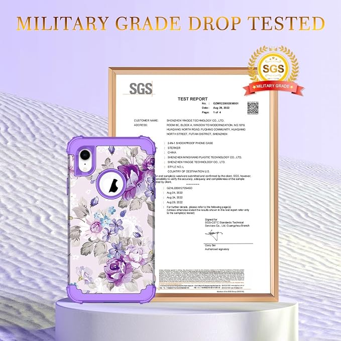 Hocase for iPhone XR Case, Heavy Duty Shockproof Protection Soft Silicone Rubber+Hard Plastic Bumper Hybrid Dual Layer Protective Case for iPhone XR (6.1-inch Display) 2018 - Lavender Flowers