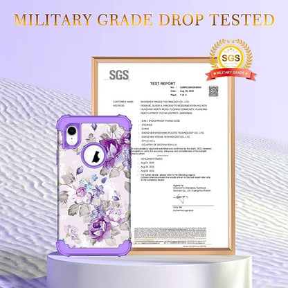 Hocase for iPhone XR Case, Heavy Duty Shockproof Protection Soft Silicone Rubber+Hard Plastic Bumper Hybrid Dual Layer Protective Case for iPhone XR (6.1-inch Display) 2018 - Lavender Flowers
