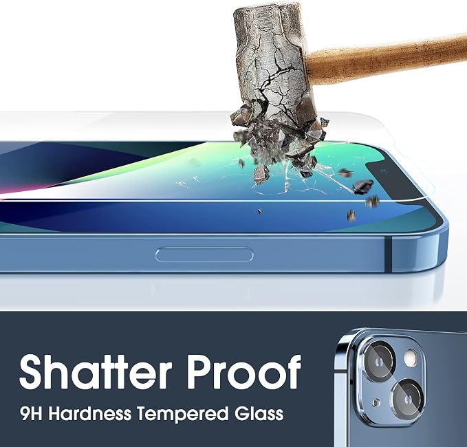 amFilm Screen Protector OneTouch Compatible with iPhone 13, iPhone 13 Pro (6.1", 2021) Tempered Glass and Camera Lens Protector, Edge to Edge Full Coverage Easy Installation Kit, Plastic, 2+2 Pack
