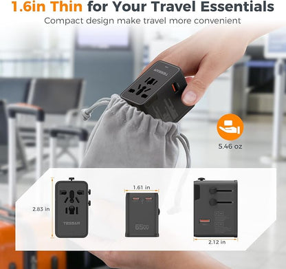 TESSAN Universal Travel Adapter, 65W International Power Adapter | 4 USB Charging Ports (2 USB C), Worldwide Plug Adaptor, US to Europe UK Italy Spain France Ireland Australia, Type C G A I