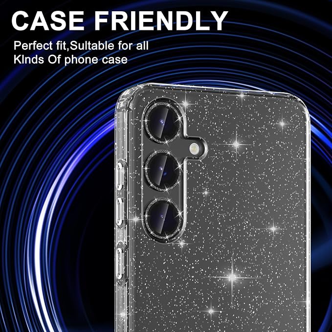 for Samsung Galaxy S25 Plus Camera Lens Protector, Electroplated Matte Back with 9H Tempered Glass Lens Protector, [Strong Adsorption] [Case-Friendly] Metal Ring HD Clear Lens Cover,BlackShiny