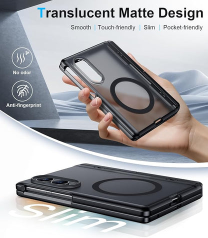 for Samsung Galaxy Z Fold 8 Case,[Compatible with MagSafe][Built-in HD Screen Protector & Kickstand][Hinge Protection] Translucent Matte Full-Body Shockproof Phone Case for Z Fold 8 Wide,Black