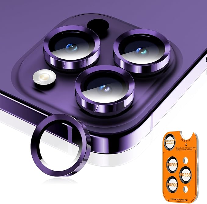 Camera Lens Protector for iPhone 17 Pro Max/17 Pro/16 Pro Max/16 Pro/15 Pro Max/15 Pro/14 Pro Max/14 Pro, Tempered Glass Metal Individual Camera Cover[Anti-drop] Case Friendly-Deep Purple