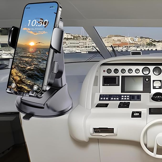 Boat Phone Mount, Suction Cup Boat Cell Phone Holder Marine Heavy Duty Dash Universal Desk Waterproof Boating Phone Holder for Kayak Sailing Marine Marina for iOS Android Smartphone (2PCS)