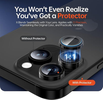 2 Pack Camera Lens Protector for iPhone 17 Pro Max/17 Pro/16 Pro Max/16 Pro/15 Pro Max/15 Pro/14 Pro Max/14 Pro [1:1 Invisible Fit] Military Grade Glass & Metal Camera Cover, Black