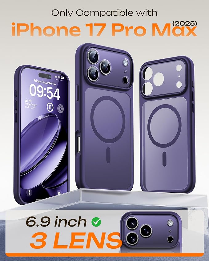 TOCOL for iPhone 17 Pro Max Case, Compatible with Magsafe Charger, Full Camera Protection, Translucent Matte for iPhone 17 Pro Max Phone Case 6.9 inch (Midnight Purple)