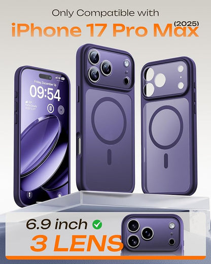 TOCOL for iPhone 17 Pro Max Case, Compatible with Magsafe Charger, Full Camera Protection, Translucent Matte for iPhone 17 Pro Max Phone Case 6.9 inch (Midnight Purple)