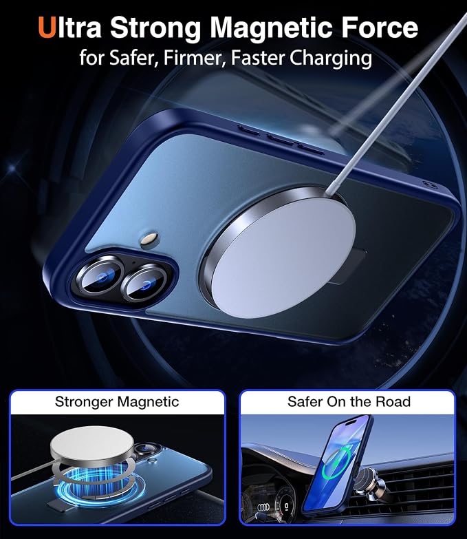 Chicfun 3-in-1 [Magnetic+Kickstand+Ring Holder] for iPhone 16 Plus Case with Stand Ring Holder， Compatible with MagSafe, Military Shockproof Kickstand Phone Case iPhone 16 Plus Cover Blue