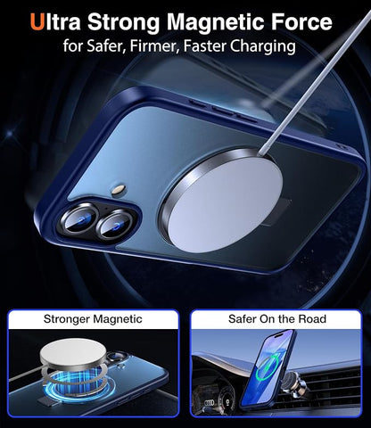 Chicfun 3-in-1 [Magnetic+Kickstand+Ring Holder] for iPhone 16 Case with Stand Ring Holder， Compatible with MagSafe, Military Shockproof Protective Kickstand Phone Case iPhone 16 Cover Blue