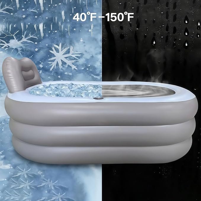 Inflatable Bathtub with Electric Air Pump and Bath Pillow - Portable Bathtub with Zippered Lid and Cup Holder Suitable for Indoor and Outdoor Use