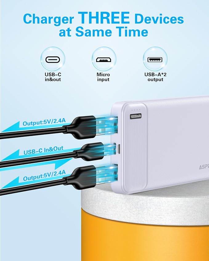 AsperX 10000mAh USB C Output Portable Charger Power Bank Fast Charging, Portable Battery Bank External Battery Pack for iPhone, Samsung, Google LG and Heated Vest