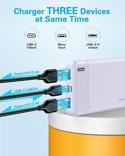 AsperX 10000mAh USB C Output Portable Charger Power Bank Fast Charging, Portable Battery Bank External Battery Pack for iPhone, Samsung, Google LG and Heated Vest