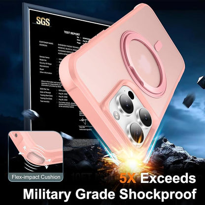 360° Magnetic Swivel Ring for iPhone 16 pro max case, Built-in Metal Stand and Ring Holder, Magsafe Compatible, Military Grade Protection, Shock and Vibration Resistant- Pink