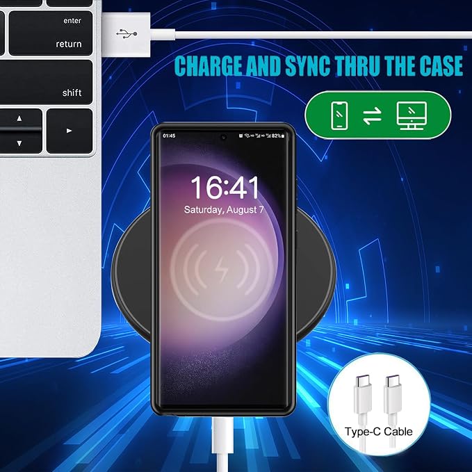 Battery Case for Galaxy S22/S23 Ultra, Enhanced 12000mAh Slim Portable Protective Charging Case Backup Power Bank Battery Pack Compatible with Galaxy S22/S23 Ultra 6.8inch Extended Charger Cover-Black
