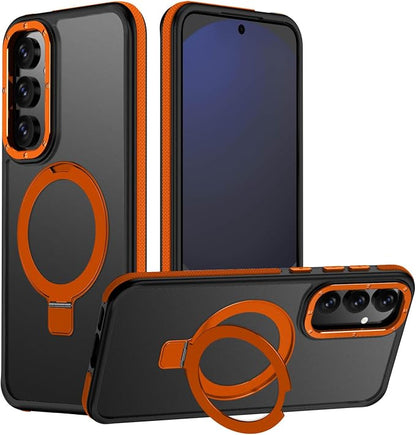 for Samsung Galaxy S24 FE Case, Magnetic Adjustable Ring Stand [Fit for Magsafe], [Military-Grade Shockproof Protection] Phone Case with Kickstand&Ring Holder (Orange)