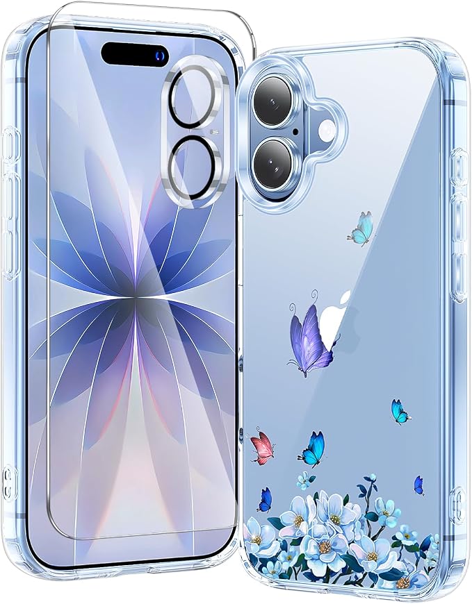 3 in 1 for iPhone 17 Case Clear Printed Design | Yellowing-Resistant Acrylic Back, Screen Protector *1 & Camera Lens Protector*1, Military-Grade Protection