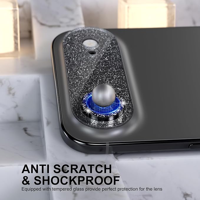 Choiche Compatible for iPhone 17 Air Camera Lens Protector, Bling Camera Cover with 9H Tempered Glass Lens Screen Protector Metal Ring Decoration Accessories 6.5-inch (Glitter-Black)