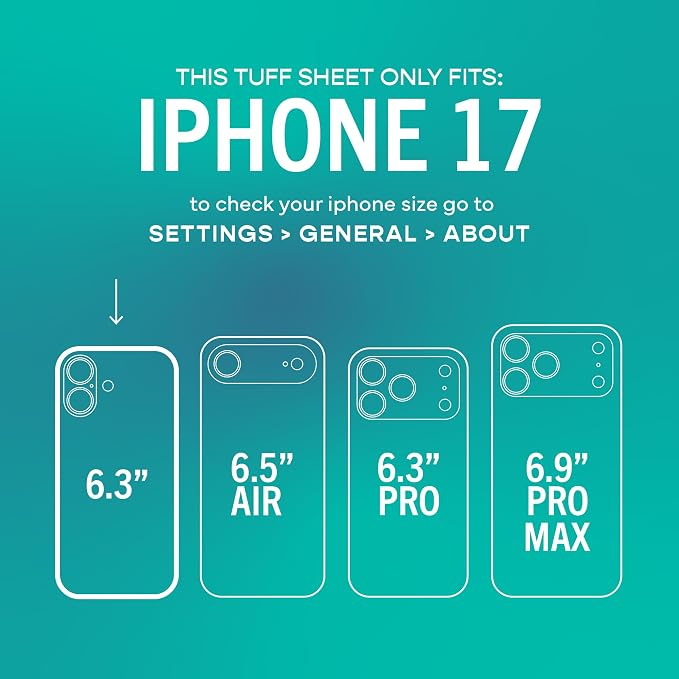 Smartish® iPhone 17 Screen Protector + Camera Lens Covers - Tuff Sheet - 2-Pack Tempered Glass 9H Easy Install Frame Case-Friendly - Dynamic Island for Apple iPhone 17 - Clear 2-Pack
