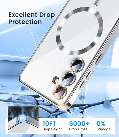 Slim Thin for Samsung Galaxy S25 Case 6.2'', Compatible with MagSafe, Built-in Camera Lens Protector, Shockproof Protective Phone Case, Soft Electroplated Clear Phone Cover, Silver