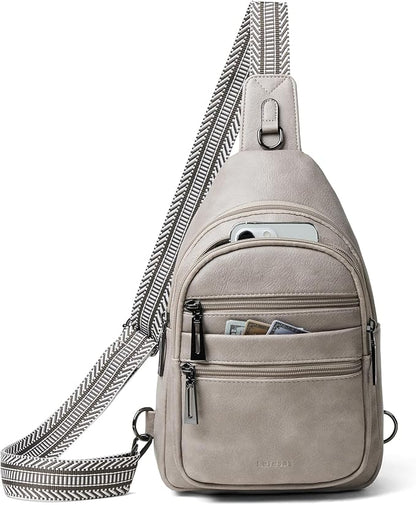 Leresas Sling Bag for Women Crossbody Bags Fanny Packs Sling Purse Backpack Shoulder Bag Vegan Leather Chic Gifts Travel Handbag Light Grey