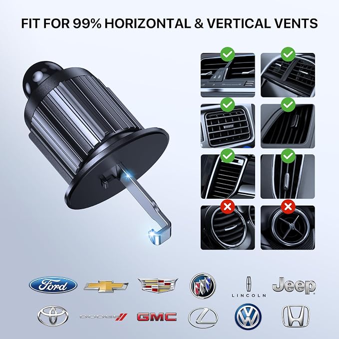 Car Phone Holder Mount, [Upgraded Vent Clip Never Fall Off] Universal Phone Holders for Your Car, Hands Free Air Vent Cell Phone Mount Compatible with iPhone Samsung and All 4.0-7.0 inches