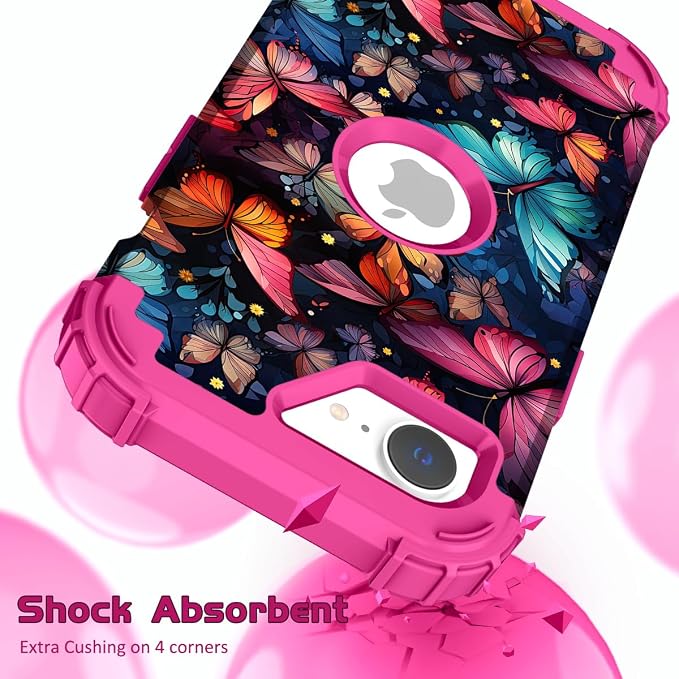 Hocase for iPhone 17e/iPhone 16e Case, Heavy Duty Shockproof Protection Hard Plastic+Silicone Rubber Hybrid Protective Phone Case for iPhone 17e/16e 6.1" - Flying Butterfly