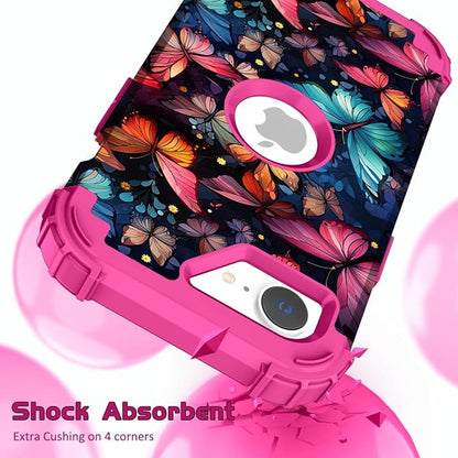 Hocase for iPhone 17e/iPhone 16e Case, Heavy Duty Shockproof Protection Hard Plastic+Silicone Rubber Hybrid Protective Phone Case for iPhone 17e/16e 6.1" - Flying Butterfly