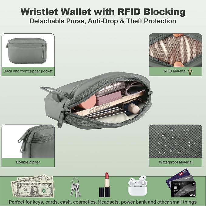 YFWE Clip and Go Strap for Phone with Wallet Crossbody, Adjustable Phone Lanyard with Detachable RFID Wristlet Wallet, Pattern Strap, Grey(M)