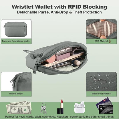 YFWE Clip and Go Strap for Phone with Wallet Crossbody, Adjustable Phone Lanyard with Detachable RFID Wristlet Wallet, Pattern Strap, Grey(M)