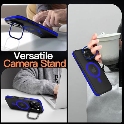 Magnetic case for iPhone 16 Pro [10Ft Military-Grade Protection] Built-in Camera Stand Phone case, Compatible with fit MagSafe Shockproof Slim Thin Cover 6.3 inch,Blue Bumper Stand