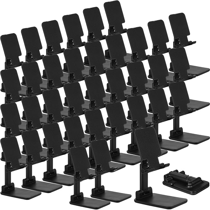 12 Pcs Cell Phone Stand for Desk Phone Holder Stand Foldable Angle Height Adjustable Portable Holder Tablet for Office Travel Photography (Black)
