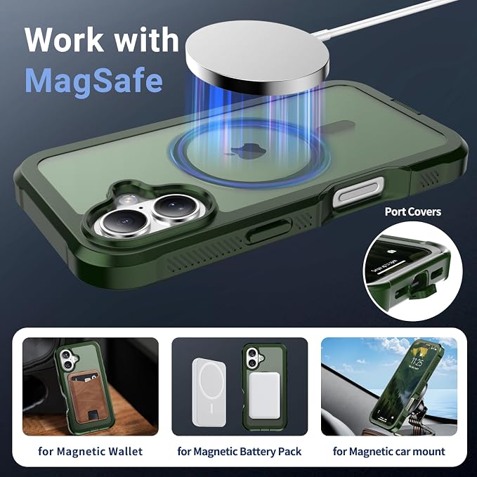 jaroco Magnetic for iPhone 17 Case, [Compatible with MagSafe][Military Grade Drop Protection][Heavy Duty Protection][Non-Slip][Shockproof] 2-Layer Durable Bumper Phone Case 6.3''-Army Green