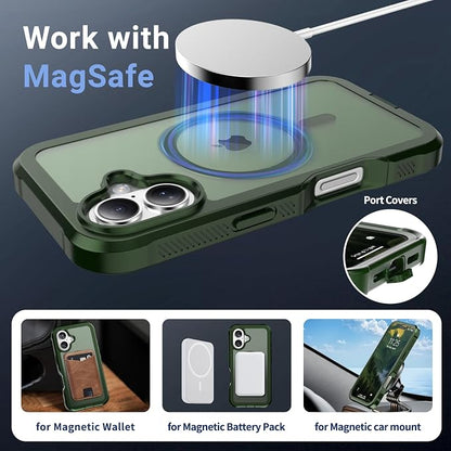 jaroco Magnetic for iPhone 17 Case, [Compatible with MagSafe][Military Grade Drop Protection][Heavy Duty Protection][Non-Slip][Shockproof] 2-Layer Durable Bumper Phone Case 6.3''-Army Green