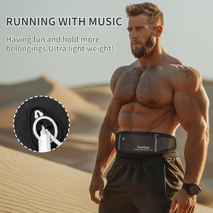 SooGree Men Women Running Waist Pack, Adjustable Waterproof Fanny Pack with Reflective Strip, Runner Belt for Running Walking Cycling Camping Gym