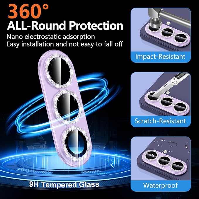 for Samsung Galaxy S26 Plus Camera Lens Protector, Electroplated Matte Back with 9H Tempered Glass Lens Protector, [Strong Adsorption] [Case-Friendly] Metal Ring HD Lens Cover, Purple Diamond
