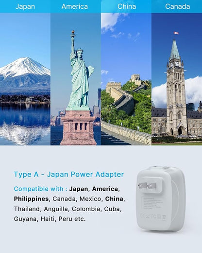 US to Japan Plug Adapter, VINTAR Japan Travel Power Adapter with 2 AC Outlets, 3 USB and 1 USB C Ports, 2 Prong to 3 Prong Outlet Adapter for US to Japanese China Canada Philippines, Type A, 2 Pack
