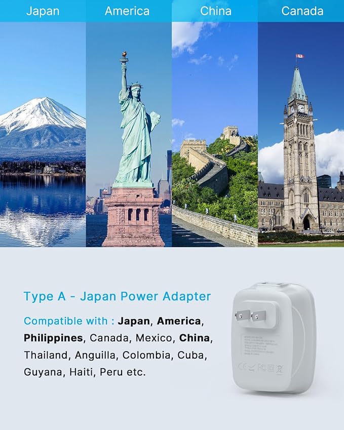 US to Japan Plug Adapter, VINTAR Japan Power Adapter with 1 USB C 3 USB A Ports and 2 American Outlets, 2 Prong to 3 Prong Outlet Adapter for USA to Japan China Canada Philippine, Type A, 3 Pack