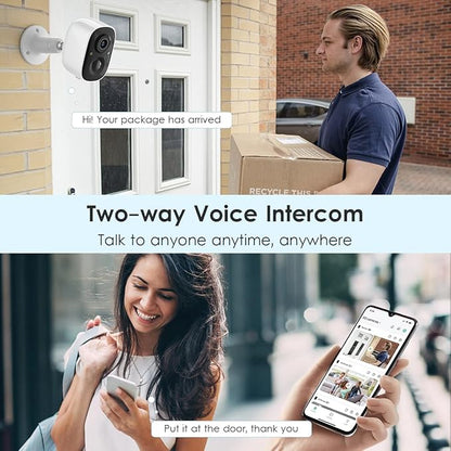 GMK Solar Security Cameras Wireless Outdoor, with Solar Panel 2K Color Night Vision Motion Detection 2-Way Talk Battery Powered WiFi Home Indoor Camera IP65 Weatherproof Cloud/SD Storage 2-Pack