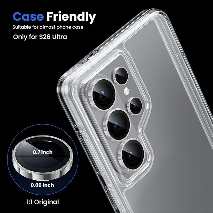 WSKEN for Samsung Galaxy S26 Ultra Camera Lens Protector - Ultra Thin Case Friendly, 9H Shatterproof Tempered Glass with Anti Scratch Metal Circle Camera Screen Protector Cover Accessories, Silver