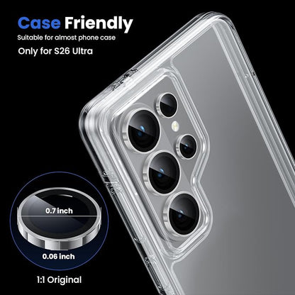 WSKEN for Samsung Galaxy S26 Ultra Camera Lens Protector - Ultra Thin Case Friendly, 9H Shatterproof Tempered Glass with Anti Scratch Metal Circle Camera Screen Protector Cover Accessories, Silver