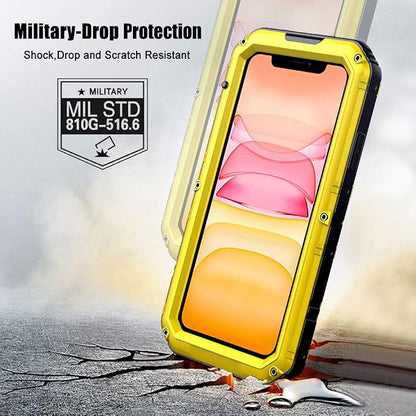 Beasyjoy Waterproof iPhone 11 Case - Metal Military Grade Defender with Built-in Screen Protector, Heavy Duty Rugged Shockproof Underwater Case (Yellow)