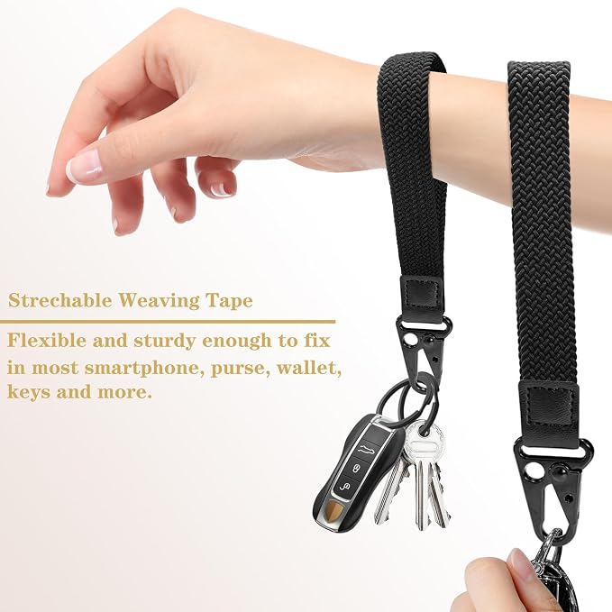 Stretchy Wristlet Keychain, Wrist Lanyard Strap Key Chain Holder to Hold Keys Wallet Phone ID Badge for Men Women