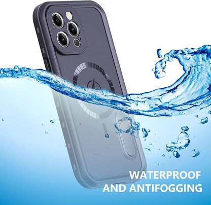 Omio for iPhone 13 Pro Max Waterproof Case Compatible with MagSafe, Magnetic Full Body IP68 Shell with Built-in Screen Protector Military Grade Shockproof Cover with Stand for Men Women Black