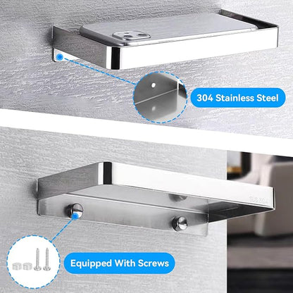 Cyrank Bathroom Cell Phone Shelf, Stainless Steel Wall Mount Toilet Phone Holder Bathroom Wall Shelf Small Floating Shelves Wipes Holder for Toilet