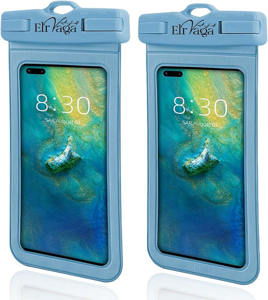 2 Pack IPX8 Waterproof Phone Pouch for iPhone 16/15/14/13 Pro Max Plus (7.2 Inch) - Swimming, Diving, Snorkeling, Snowproof - Touchscreen Friendly Underwater Photography Dry Bag (Blue&Blue)