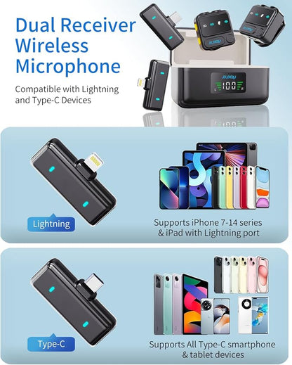 Wireless Lavalier Microphone for iPhone:JXJXQU Mic with Smart Noise Reduction, Reverb Effect, 30H+ Battery Life - Ideal for Video Recording/Podcasting/Streaming - Suitable for Vloggers and Streamers