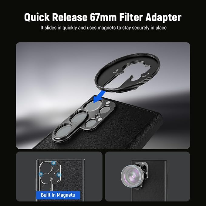 NEEWER S25 Ultra Case, Protective Faux Leather Phone Case with 17mm Lens Mounts & 67mm Filter Adapter for Video Recording, Compatible with Samsung Galaxy S25 Ultra MagSafe Charging, PA092