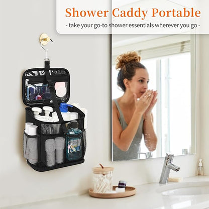 CUBETASTIC Shower Caddy Portable Mesh Shower Tote for Bathroom, Gym, Travel, Camping - Quick Dry Hanging Organizer Toiletry Bag with Handle for College Dorm Room, Men & Women